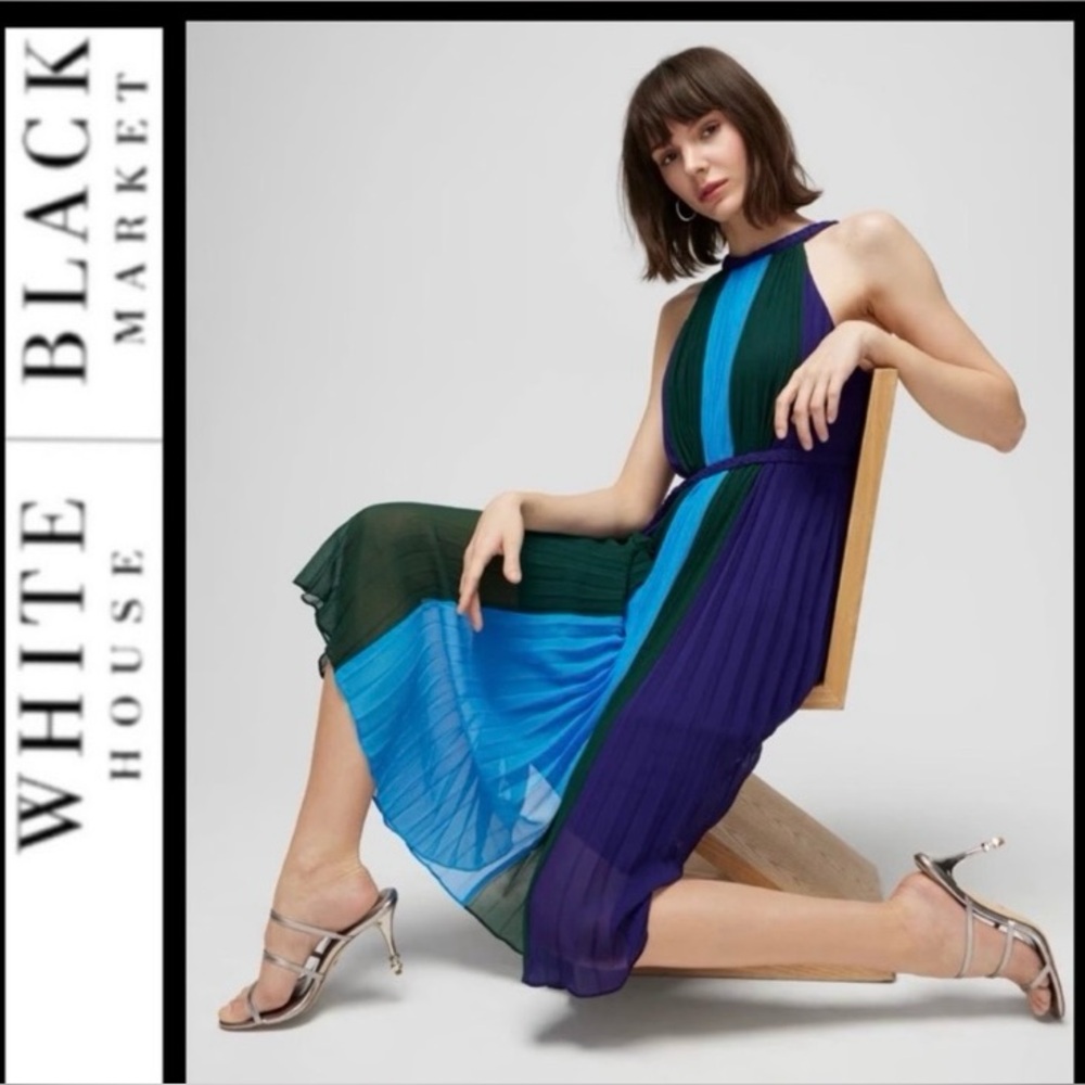 White House Black Market Pleated Colorblock Halter Dress XXS